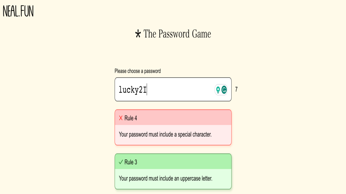 Neal's Fun: Solving The Password Game - Ackadia
