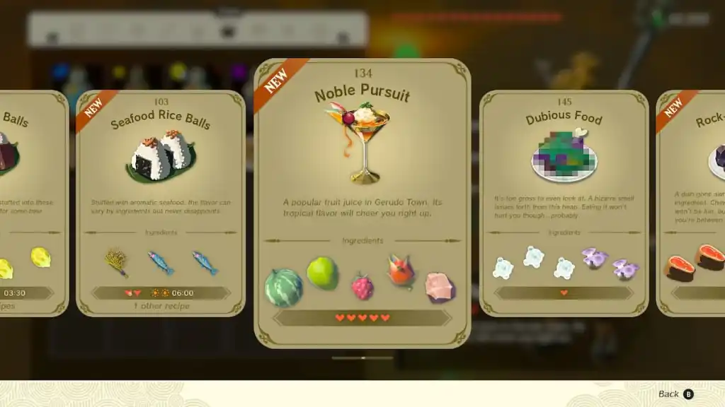 How to get Noble Pursuit recipe in Zelda Tears of the Kingdom ingredients