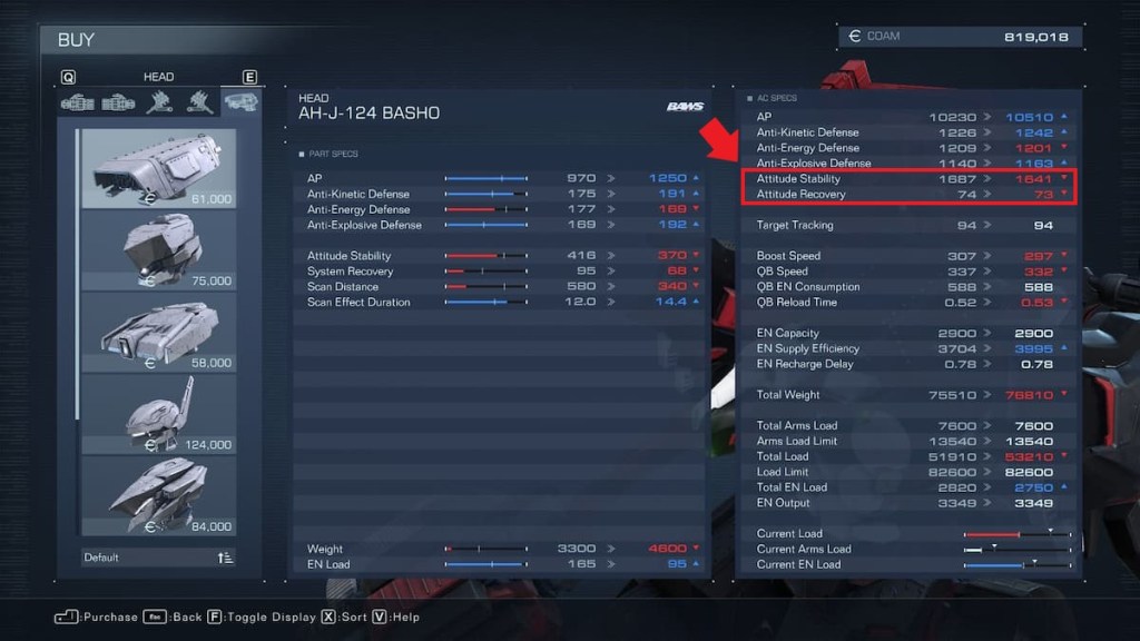 How to Increase Attitude Ability in Armored Core 6 stats