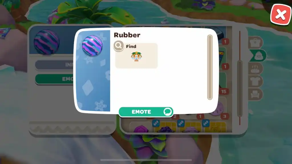 Where to Find Rubber in Hello Kitty Island Adventure description