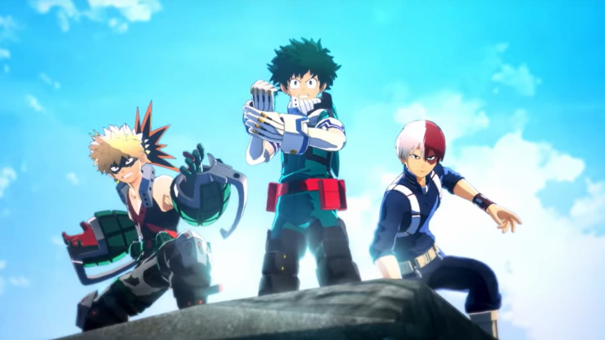 Izuku and Bakugo and Todoroki in My Hero Ultra Rumble