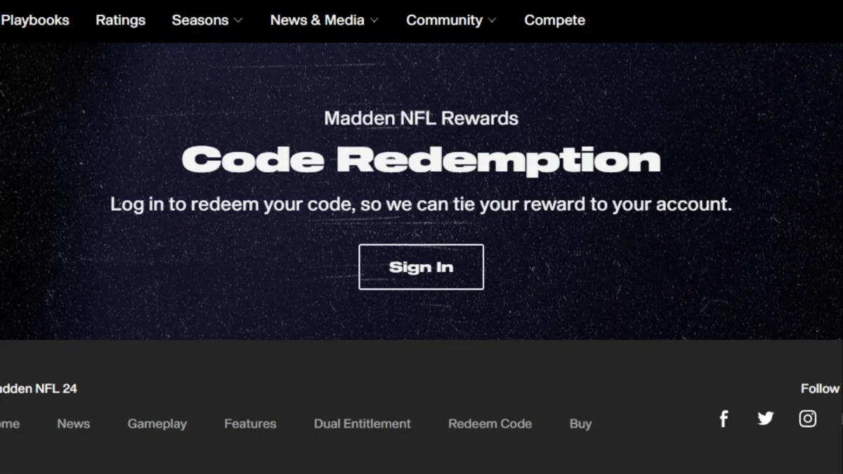 Madden 24 NFL Code Redemption Page