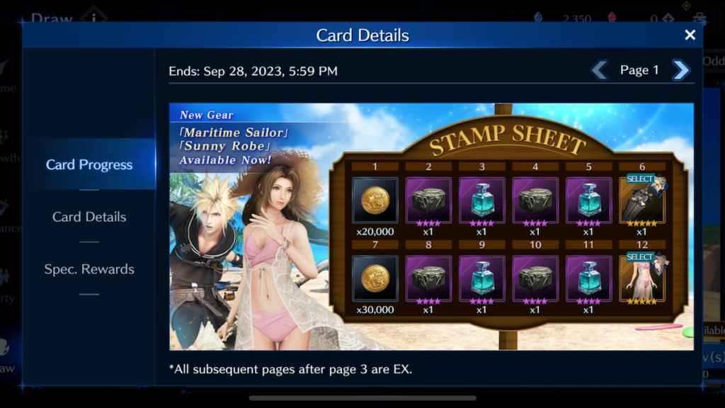 How to Get New Costumes in FF7: EC stamp card