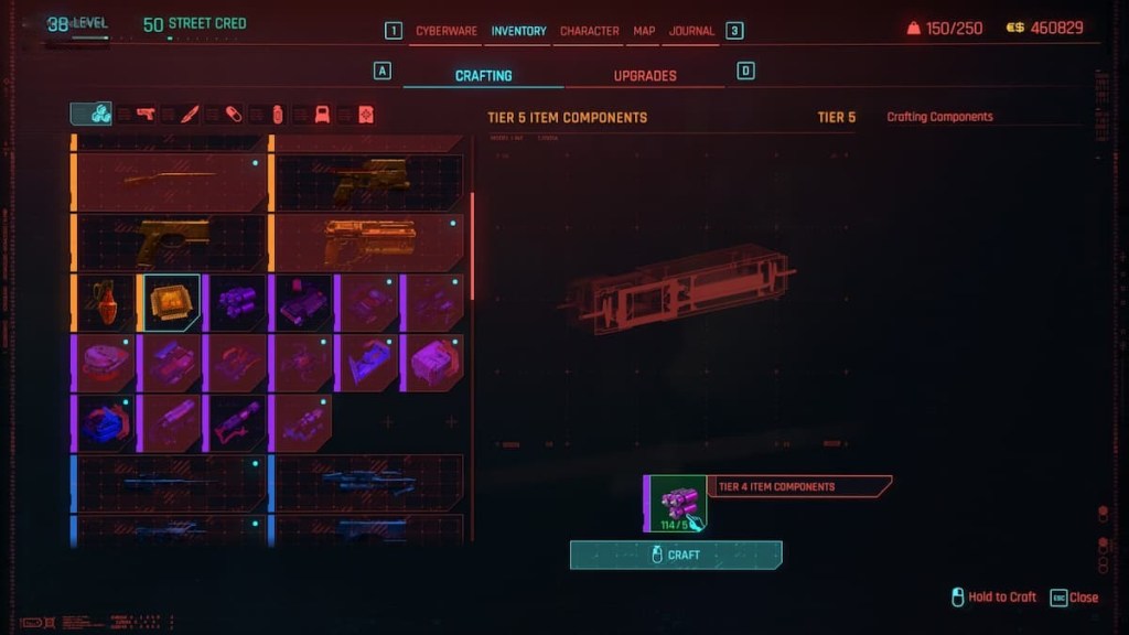 Where to Buy Components in Cyberpunk 2077 2.0? crafting menu