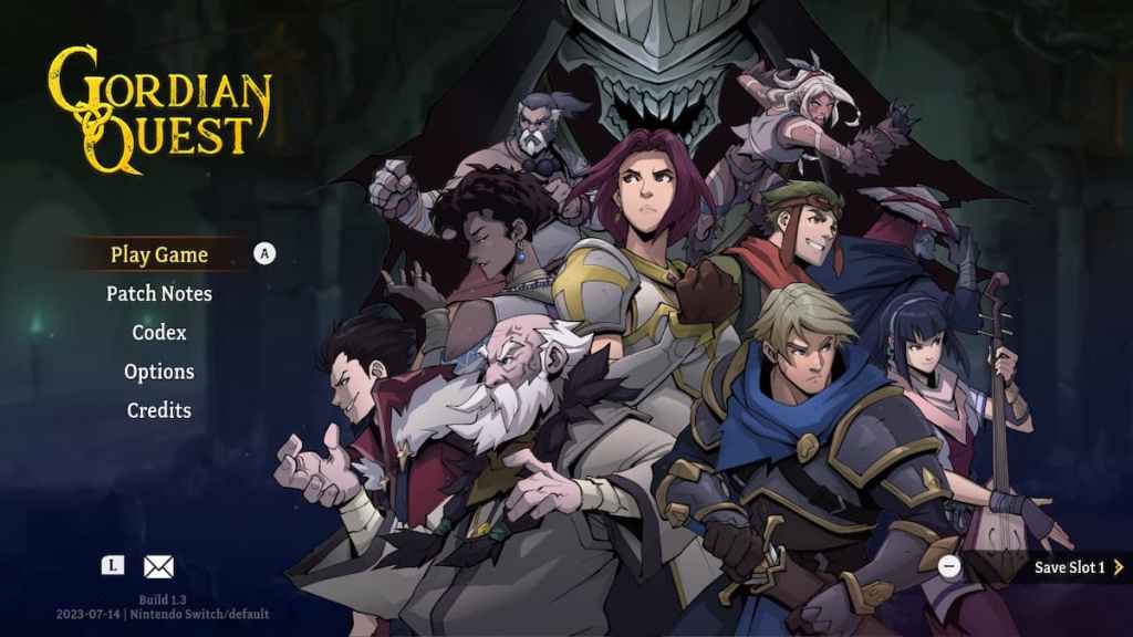 Gordian Quest Main Menu Screen