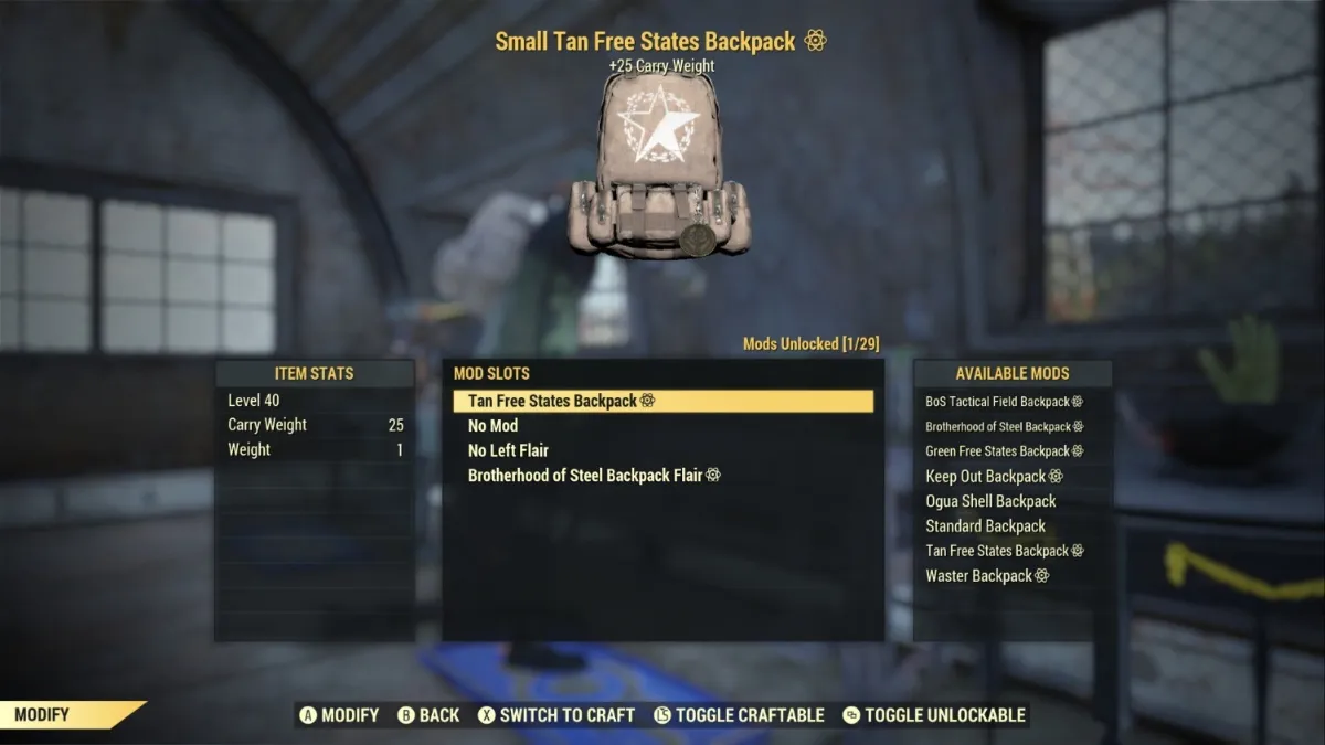 Fallout 76 Backpack Modification
